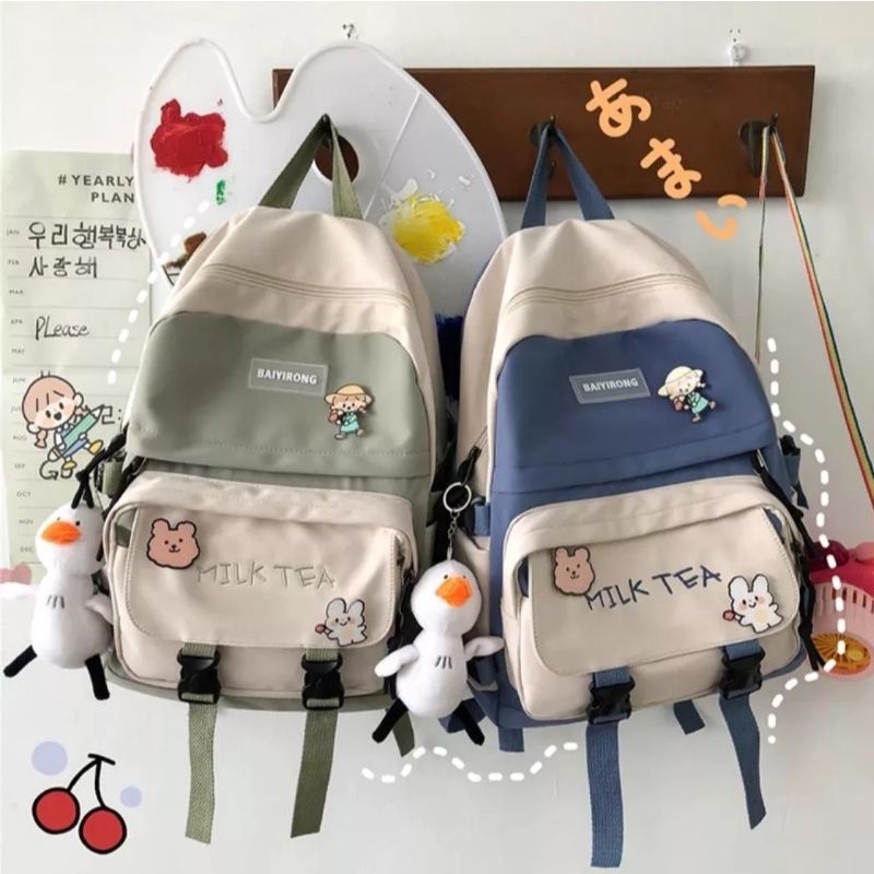 Tas Ransel Milk Tea Bahan Kanvas Buatan Lokal Tanpa Acc