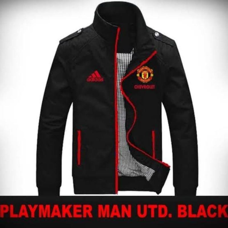 JAKET PLAYMAKER MANCHESTER UNITED BLACK HITAM TERBARU MOTOR MOBIL OUTDOOR TASLAN PARASUT CEWEK COWOK