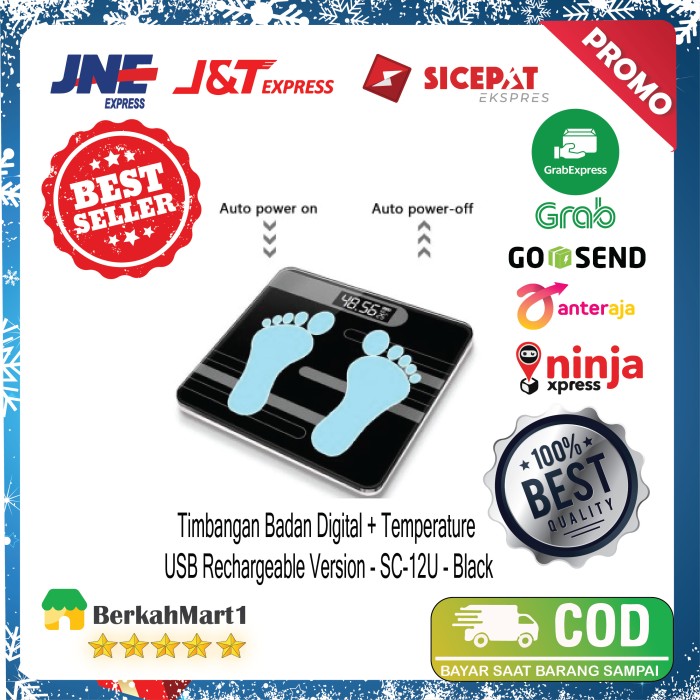 Termurah TaffWare Timbangan Badan Digital Temperature Battery USB