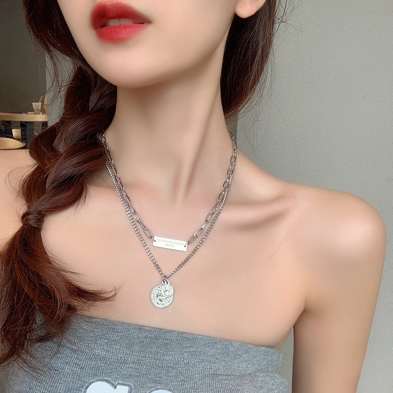 Double Portrait Necklace Accessories Pendant Hip Hop Clavicle Chain Korean Version