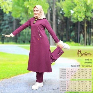 Set Baju  Kaos OlahRaga  Wanita  Muslimah BMS 19 Bahan Katun 