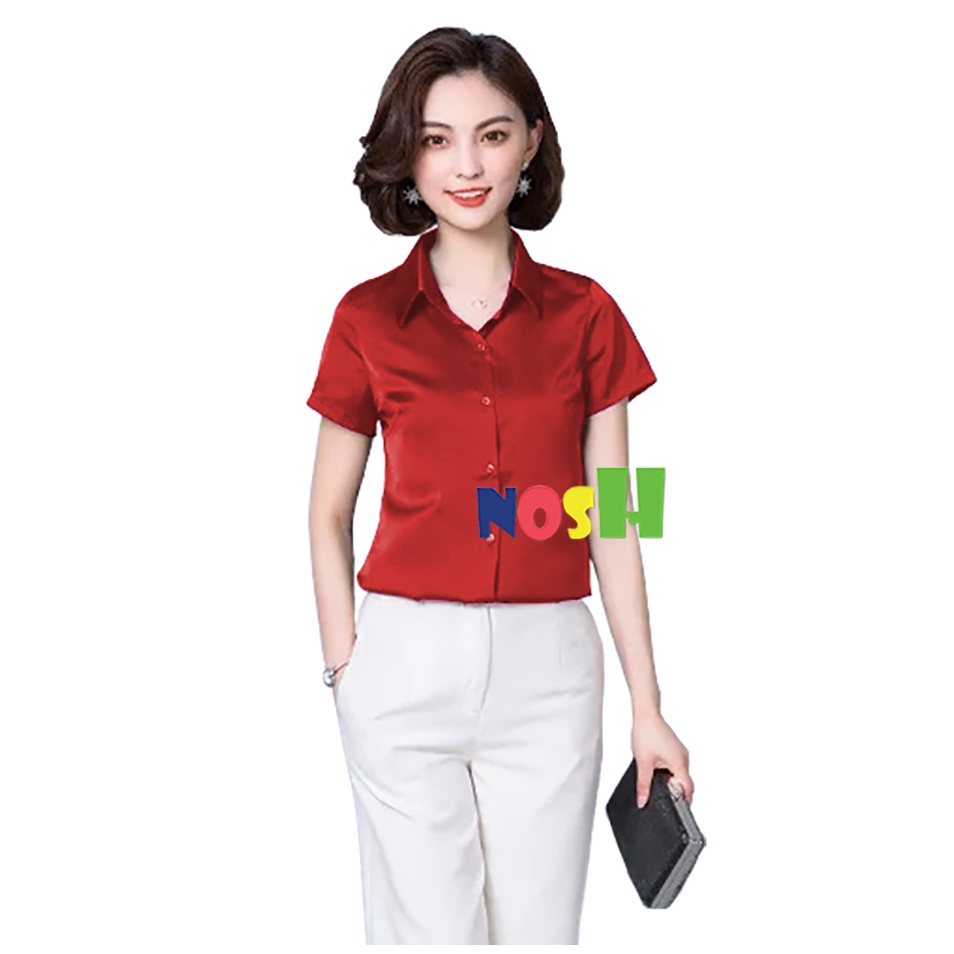 Kemeja Wanita Pendek Satin Harukka - NOSH Fashion-Merah