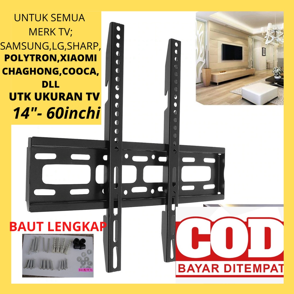 Bracket Besi Alat Ambalan Gantungan Dudukan  Tv Led Lcd Smart Tv samsung Universal Semua Merk Di Din