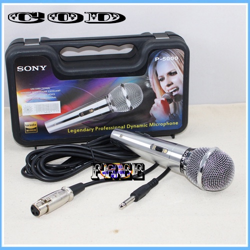 PAKET Microphone SONY P-5000 Mic FREE Kabel / Mikropon Plus Box Koper Mic Vocal  MANTAP