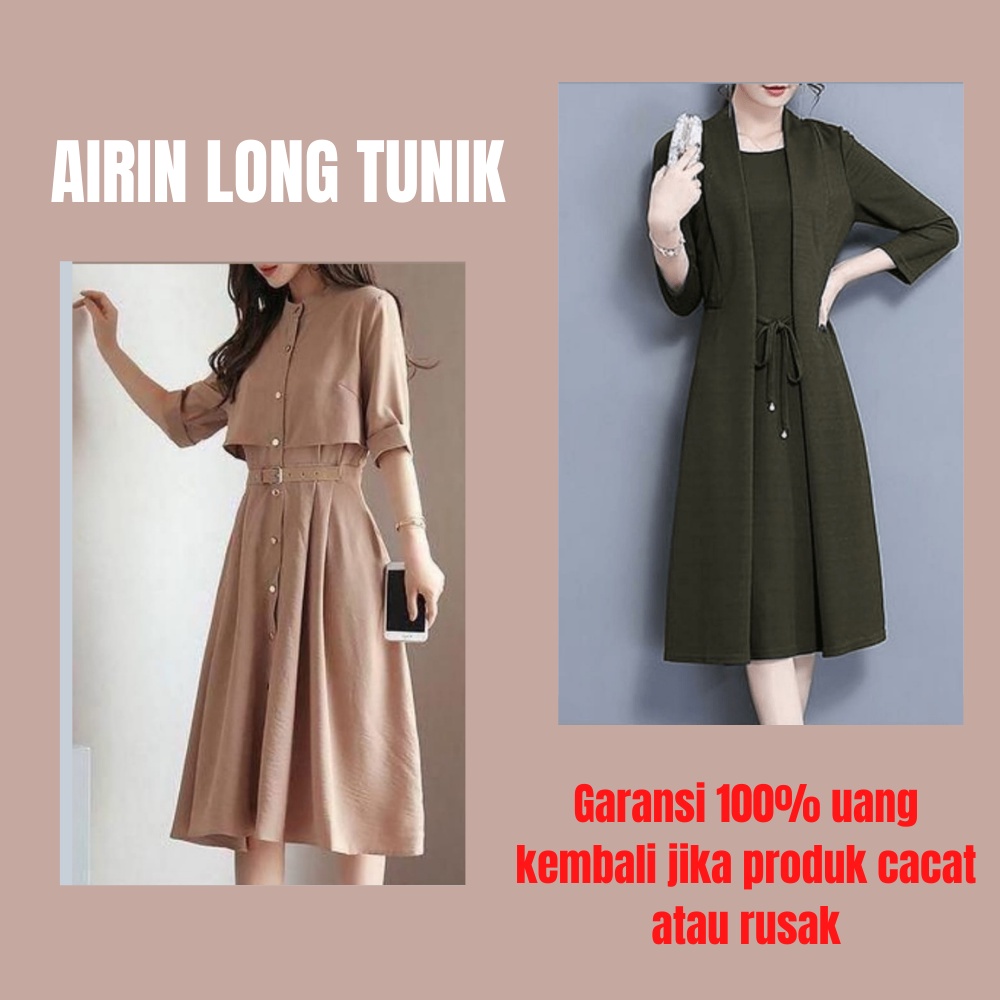 Airin Long Tunik baju atasan wanita terbaru/ Tunik Korean Style  Model Ikat Pinggang