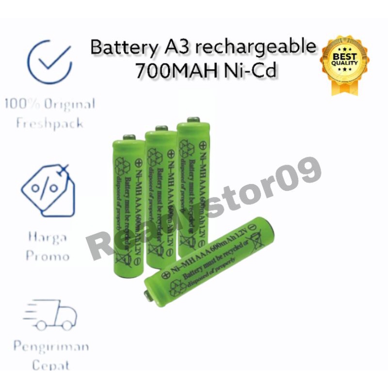 batre cas AAA baterai A3 battery rechargeable 700MAH Ni-Cd