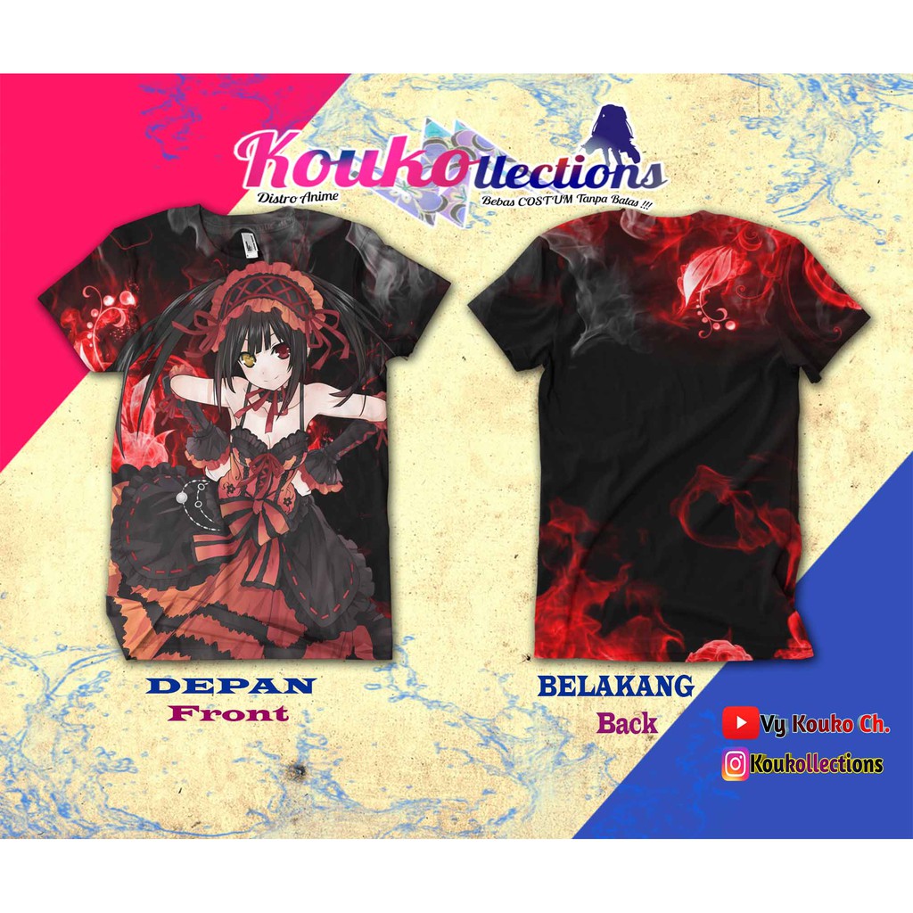 Kaos Anime Fullprint Tokisaki Kurumi date a-pakaian pria,BAJU ANIME, anime stuff,poster anime JAKET