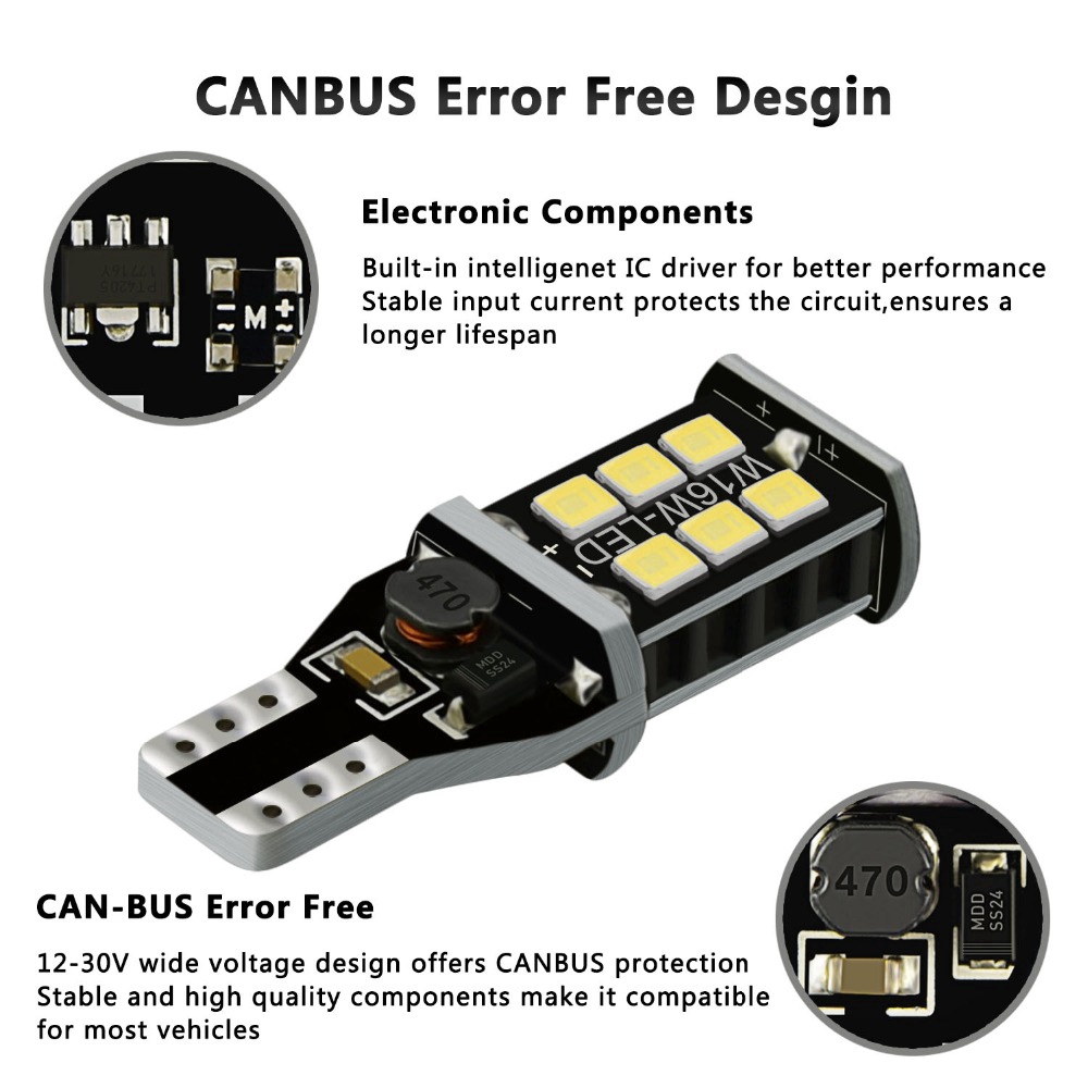 1pcs Lampu Led W16W T15 2835 Smd Canbus Error 921 912 W16W Dc12V Warna Putih Untuk Mundur Mobil