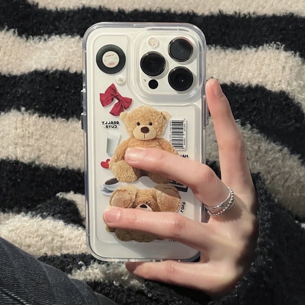 Transparent Soft Case Compatible for IPhone 14 13 12 11 Pro X XR XS Max 6 6S 7 8 Plus Cute Bear Casing TPU Silicone Phone Shockproof Cover