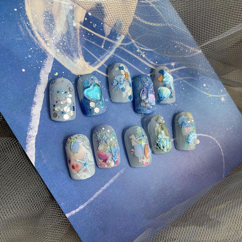 Agustina Nail Art Stiker Ultra-Tipis Relief Shell Marine Life Spray Manicure Aksesoris