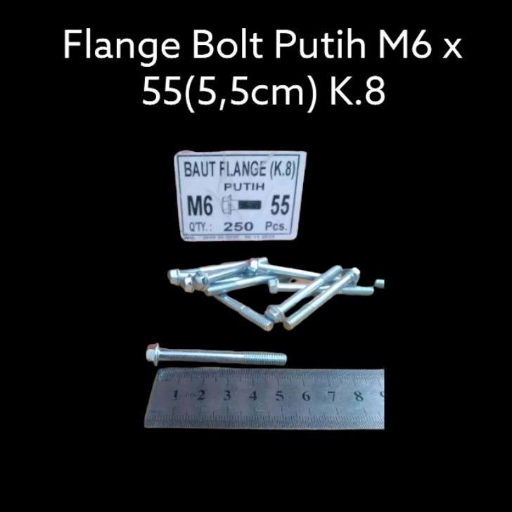 Flange Bolt Putih M6 x 55(5,5cm) K.8 Dijual Per Pcs