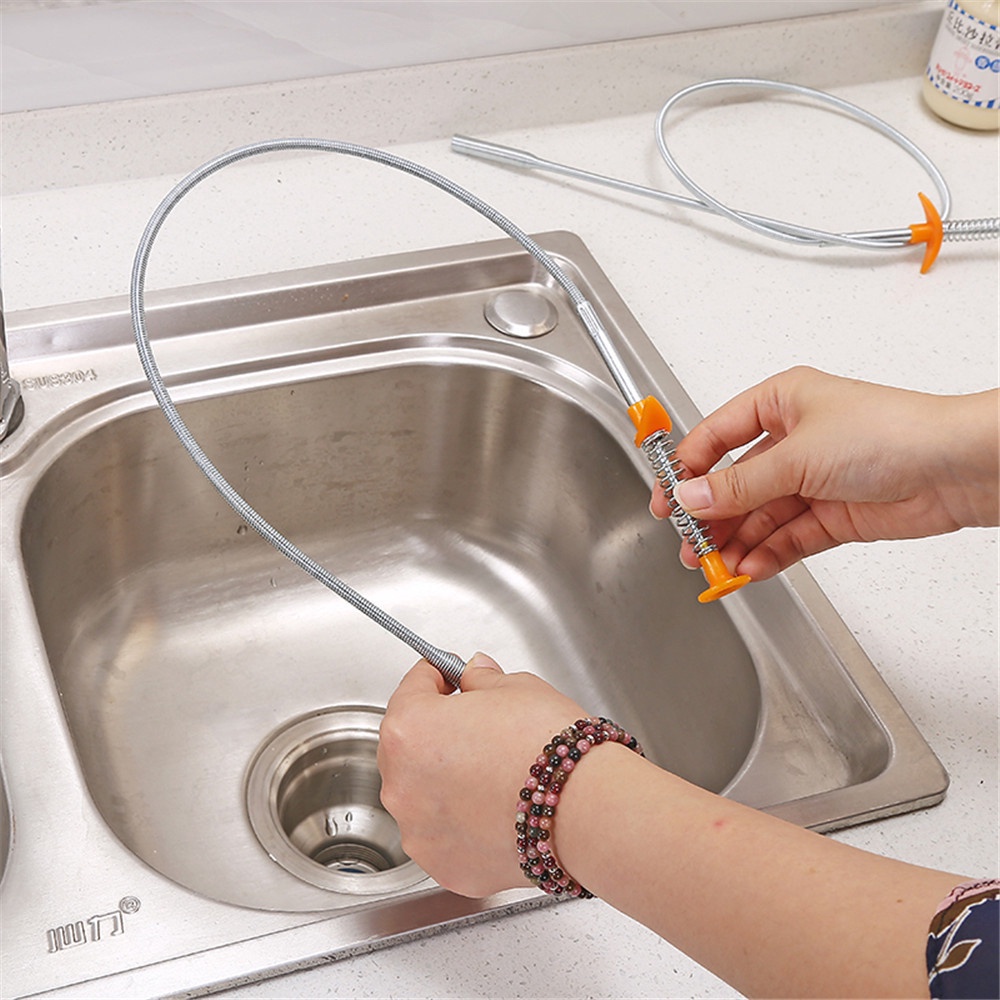 1pcs Kitchen Sink Cleaning Hook Sewer Dredging Device Spring Pipe Hair Dredging Tool Removal Sink Cleaning Tool With Hook 85CM