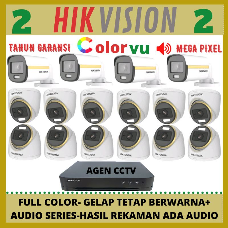 PAKET CCTV HIKVISION COLORVU 2MP 16 CHANNEL 16 KAMERA AUDIO SERIES FULL COLOR