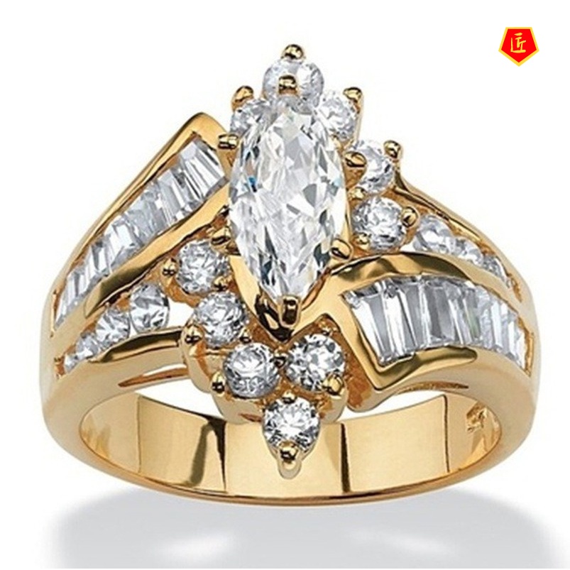 [Ready Stock]18K Gold Irregular Ladder Square Diamond Ring