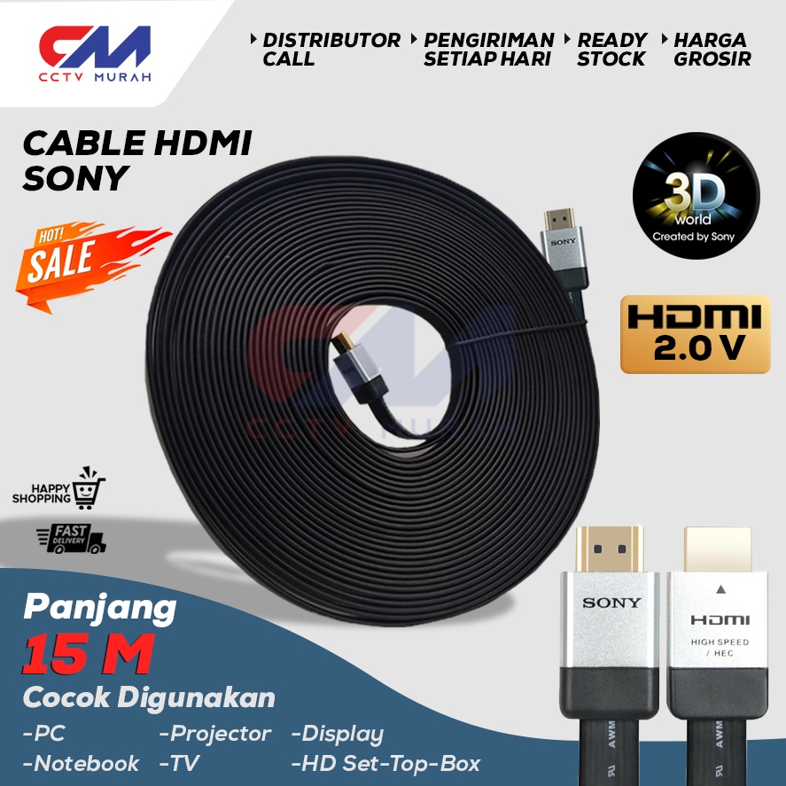 KABEL HDMI SONY - CABLE HDMI TO HDMI - GOLD PLATE 3D Support - VERSI 2.0 - 15 METER