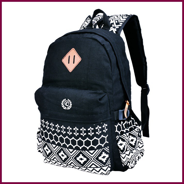 🔥BEST ITEM🔥 Tas Ransel Sekolah Backpack Punggung Laptop Wanita Anak Perempuan Hitam Black Motif