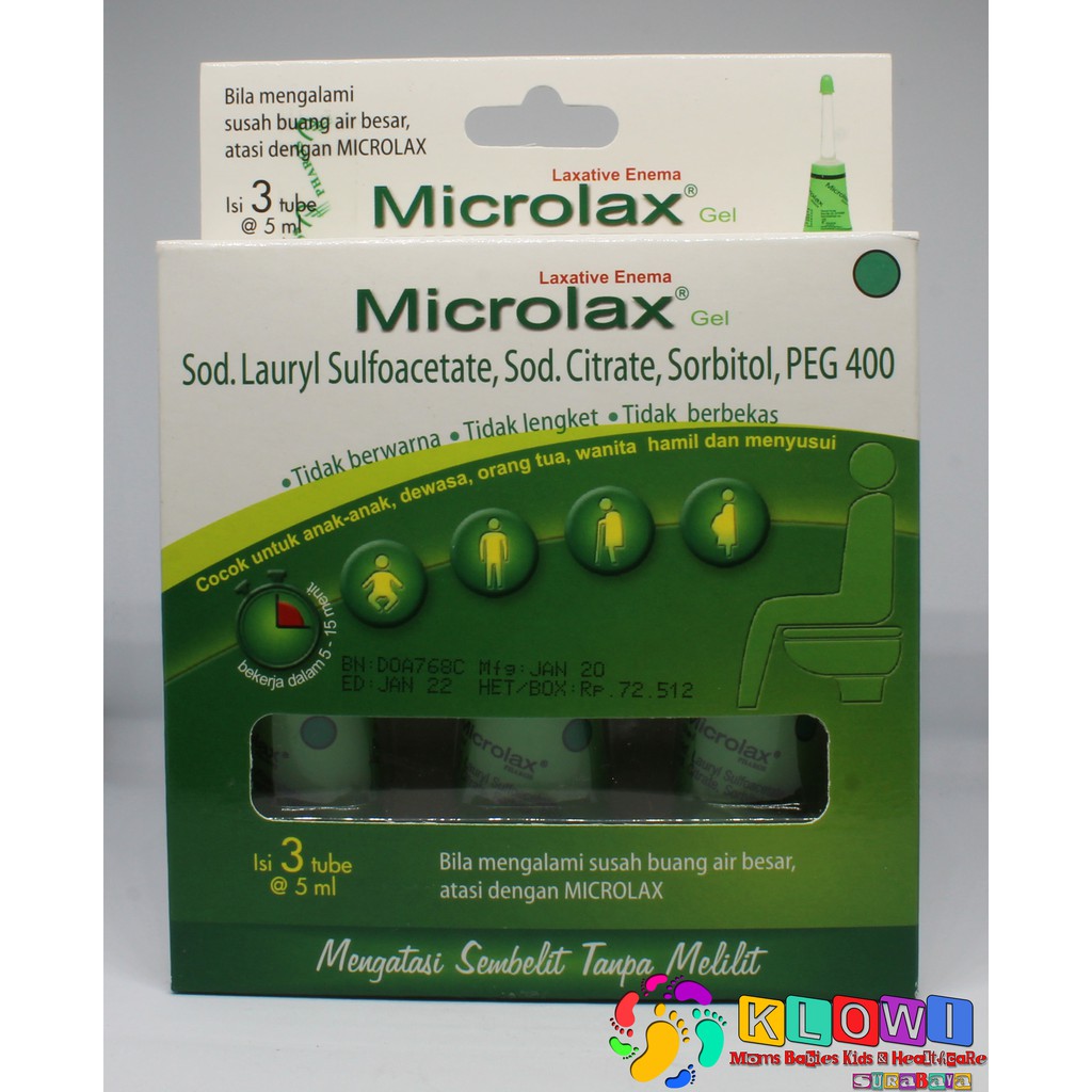 Microlax Gel Isi 3 Tube @ 5 Ml,Cepat Mengatasi Sembelit, Sulit Bab