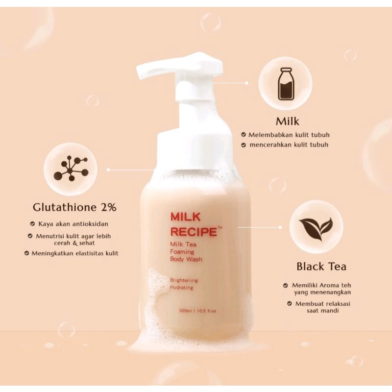 MILK RECIPE MILK TEA FOAMING BODY WASH SABUN MANDI MENCERAHKAN MELEMBABKAN