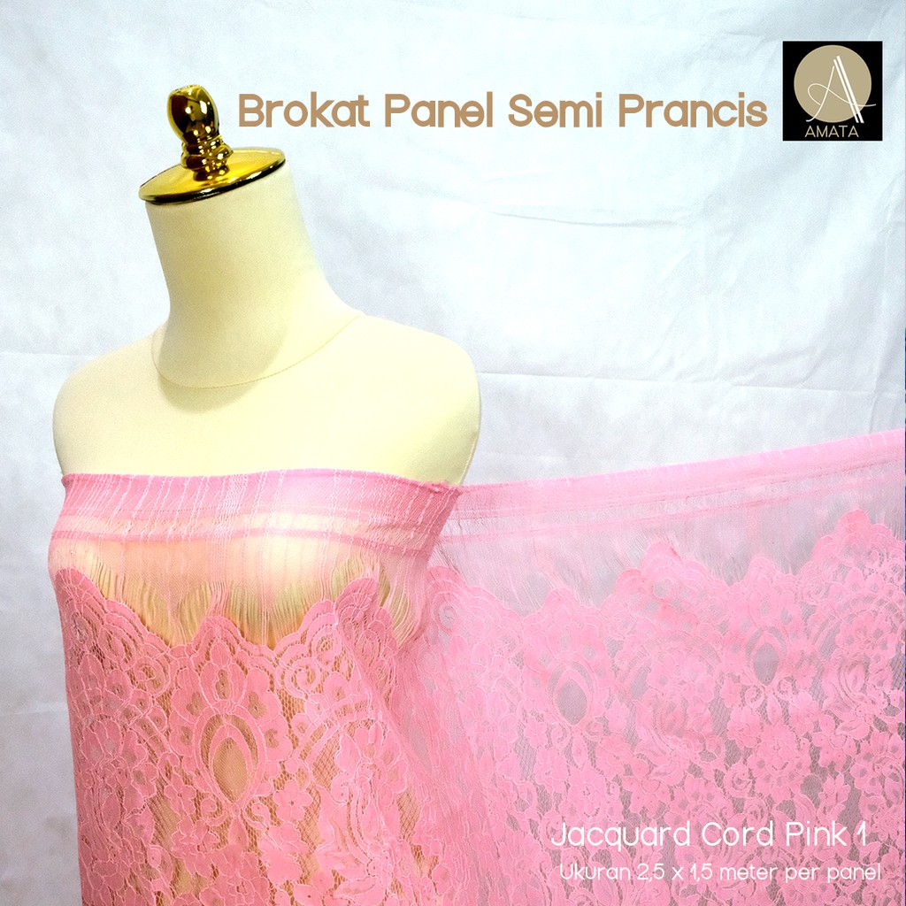 Kain Brokat Brukat Tile Semi Prancis Bahan Kebaya Jacquard Cord Pink 1