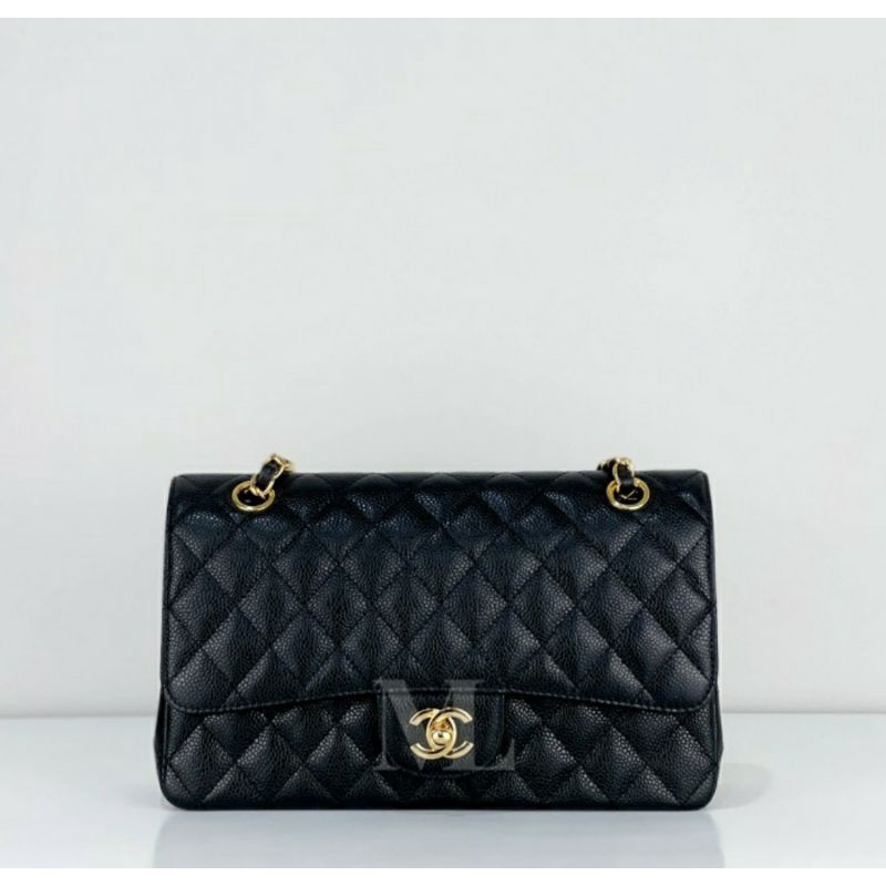chanel classic flap premium bag black caviar leather ghw