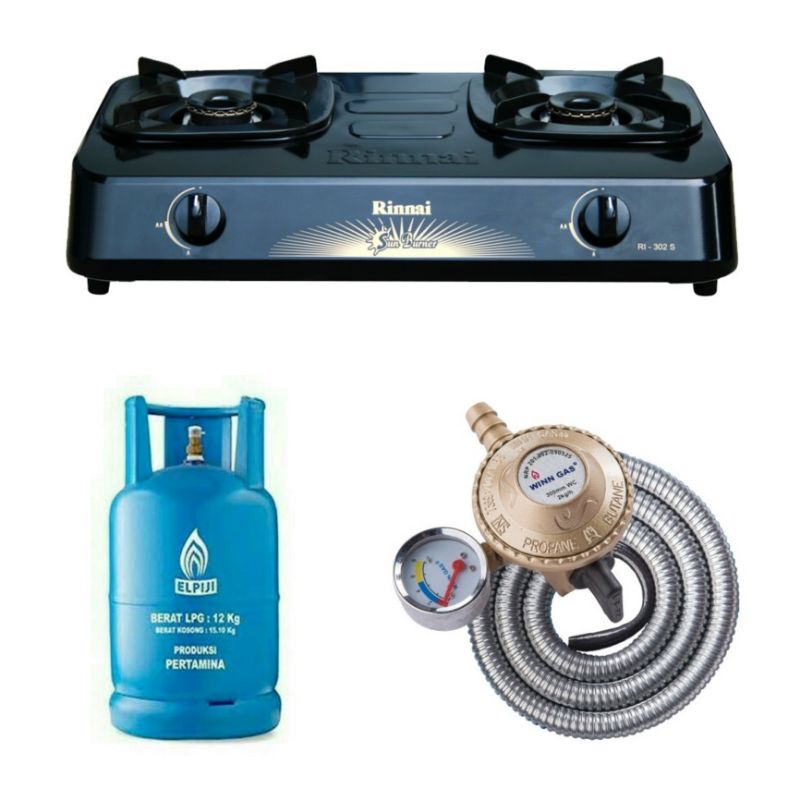 Rinnai Kompor Gas RI-302S Dengan Tabung Elpiji 12 Kg + Isi Dan Selang Regulator Winn Gas