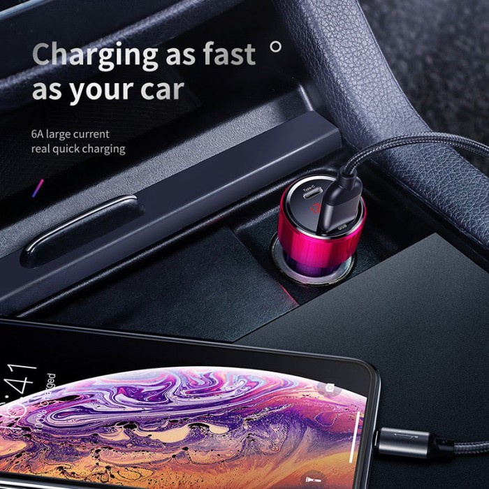 Car Charger Baseus Charger Mobil Quick Charge USB Type C 45W/6A
