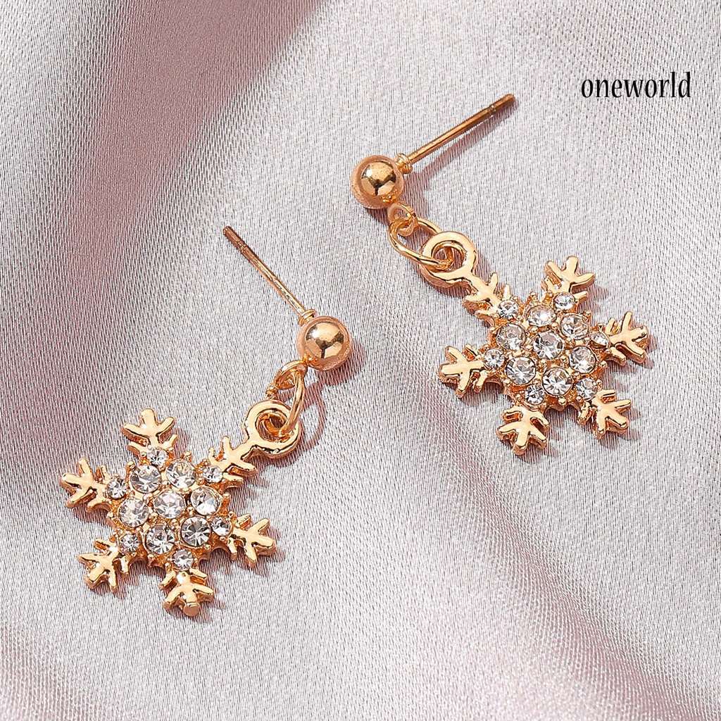 OW# Women Elegant Snowflake Shape Zircon Pendant Ear Stud Earring Jewelry Accessory