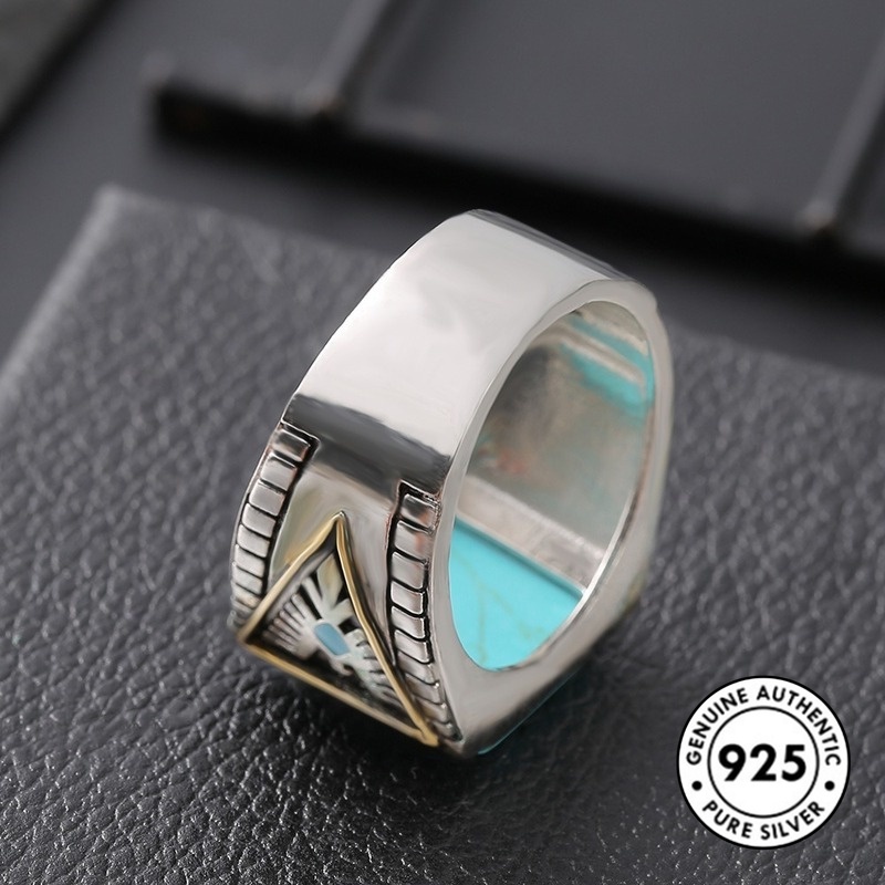 Cincin Lapis Silver S925 Desain Bulu Warna Emas Untuk Pria