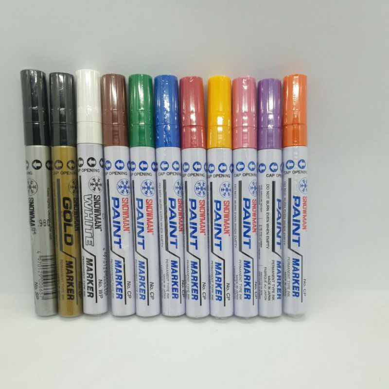 

spidol paint marker snowman silver , gold , white , green , brown , blue , red , yellow , pink , purple , orange