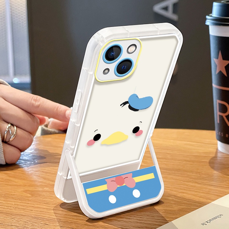 Soft Case Transparan Motif Bebek Dengan Bracket Untuk IPhone 13 12 11 Pro MAX XR XS MAX X 7 8 Plus 6 6S SE 2020
