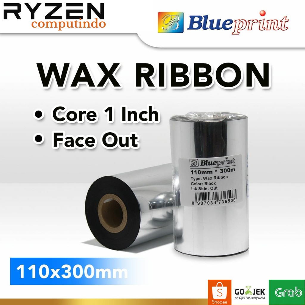 

BLUEPRINT Wax Ribbon Barcode Label 110mm x 300m Thermal Transfer Ribbon - 110x300mm New