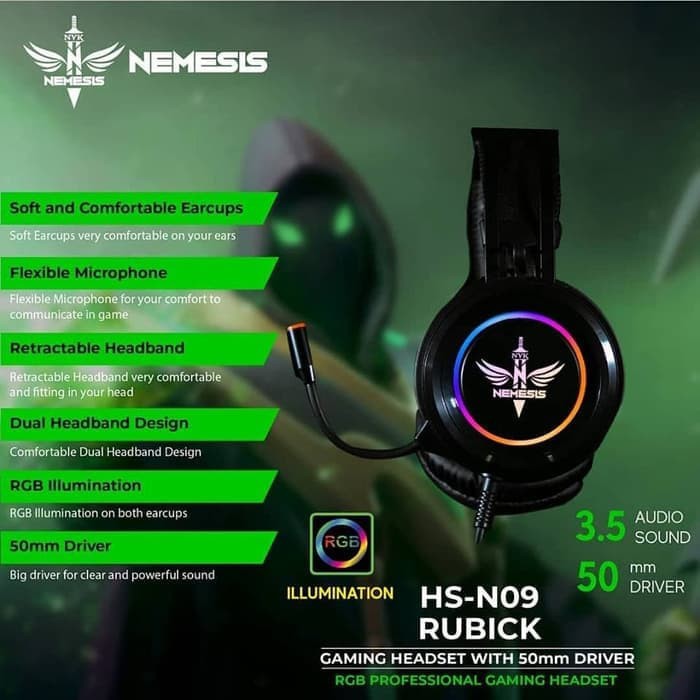 Headset Gaming NYK Rubick HS - N09 RGB Illuminated Ori