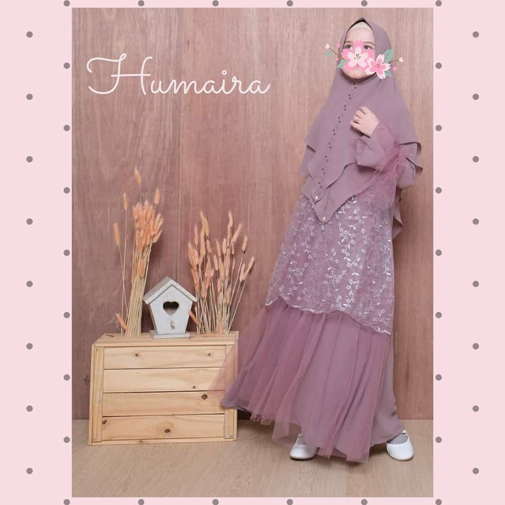 HUMAIRA SYARI KIDS CB  Bahan Kain MOSSCRAPE MIX BRUKAT Aplikasi TUTU All Size USIA 10 11 12 TAHUN DA
