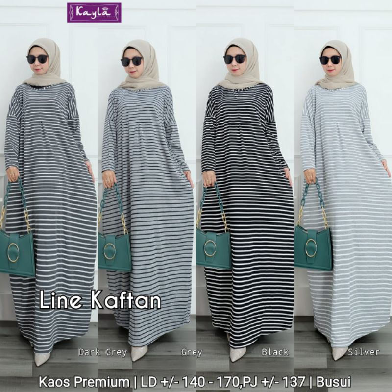 GAMIS BAHAN KAOS PREMIUM MOTIF GARIS SUPER NYAMAN LINE KAFTAN BY KAYLA