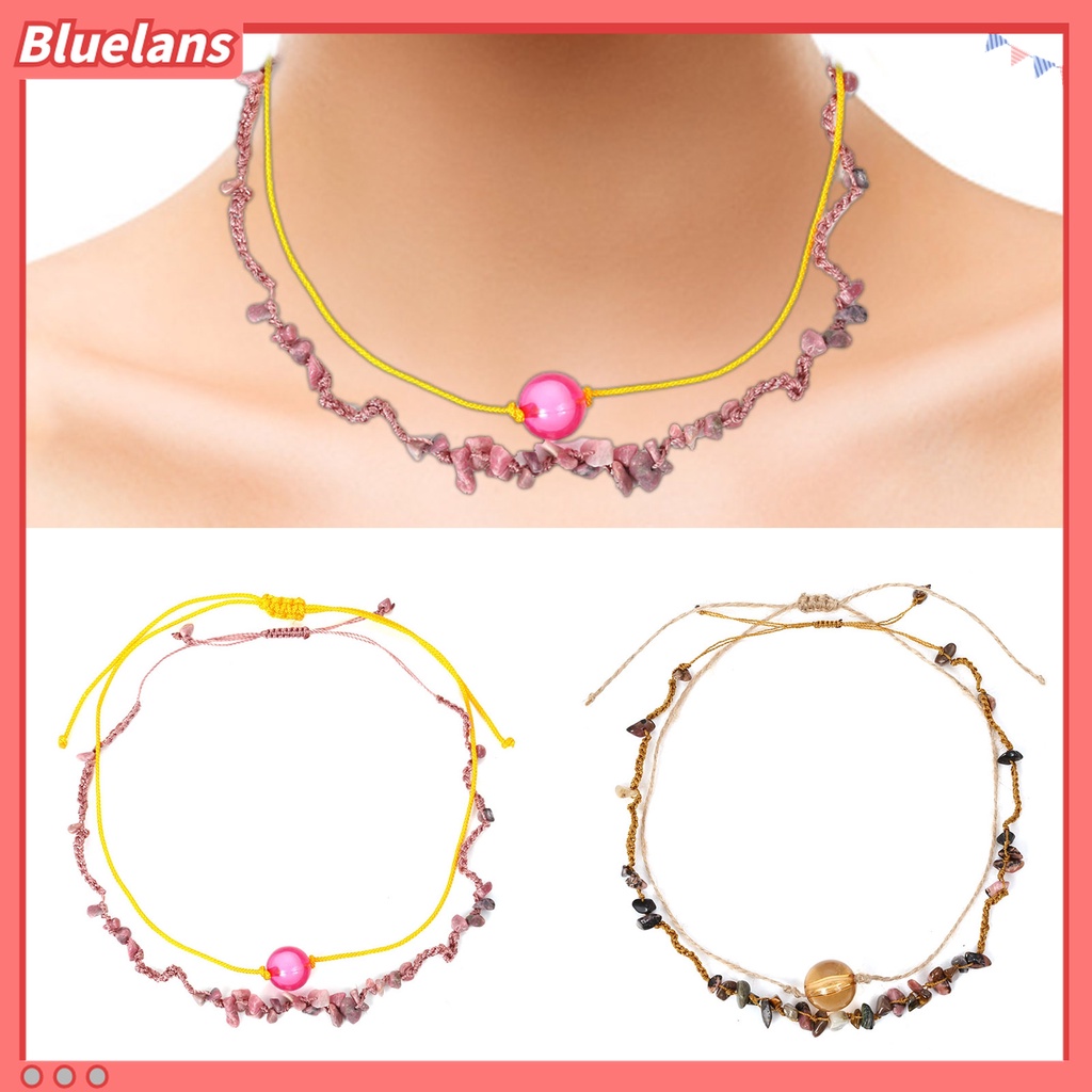 Kalung Liontin Batu Rajutan Tangan Lapisan Ganda Untuk Hadiah Perhiasan Wanita