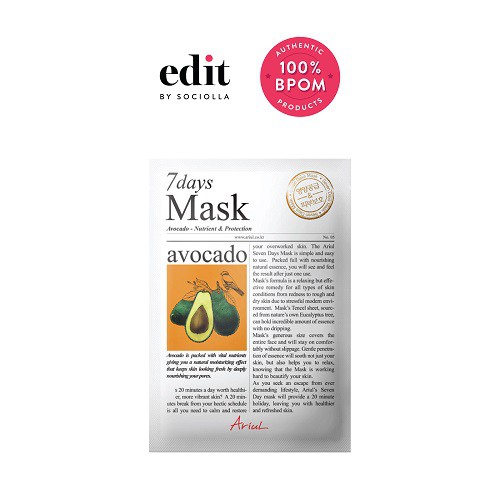 

Ariul 7days Mask - Avocado - size: 20 gr - Edit by Sociolla