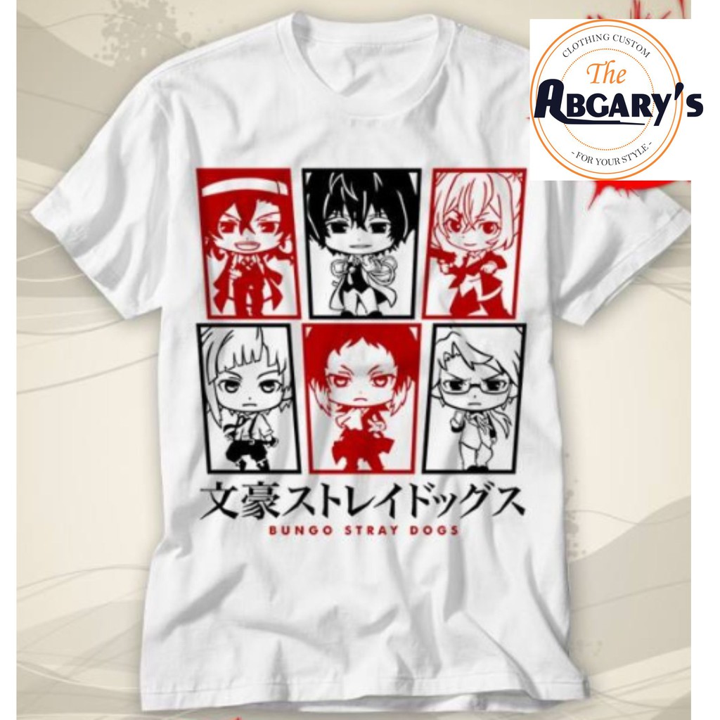 Kaos Bungo Stray Dogs Chibi Character Kaos Karakter Anime Kaos Chibi Tshirt Unisex Pria Wanita