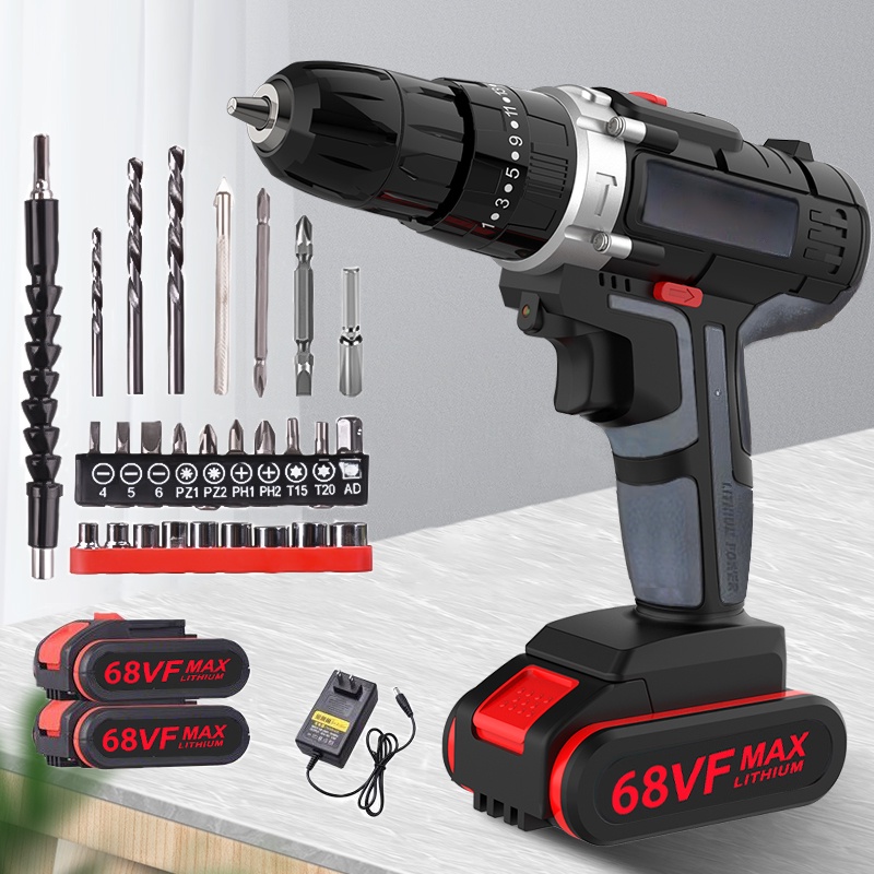 Mukava Baterai dua ganda Mesin bor cordless/Elektrik Drill/ bor listrik/beton besi kayu full set pilihan Bor tanpa kabel