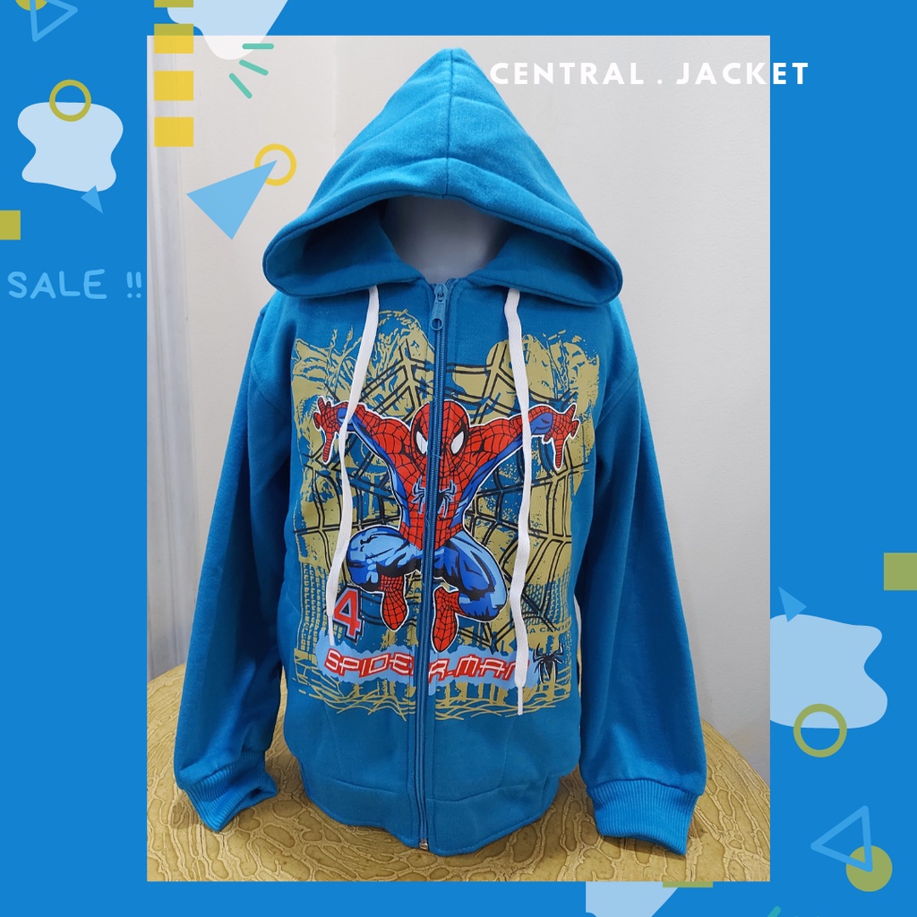 JAKET ANAK LAKI SUPERHERO - JAKET ANAK TK SD - HOODIE ANAK TEBAL WARNA BIRU ABU DONGKER