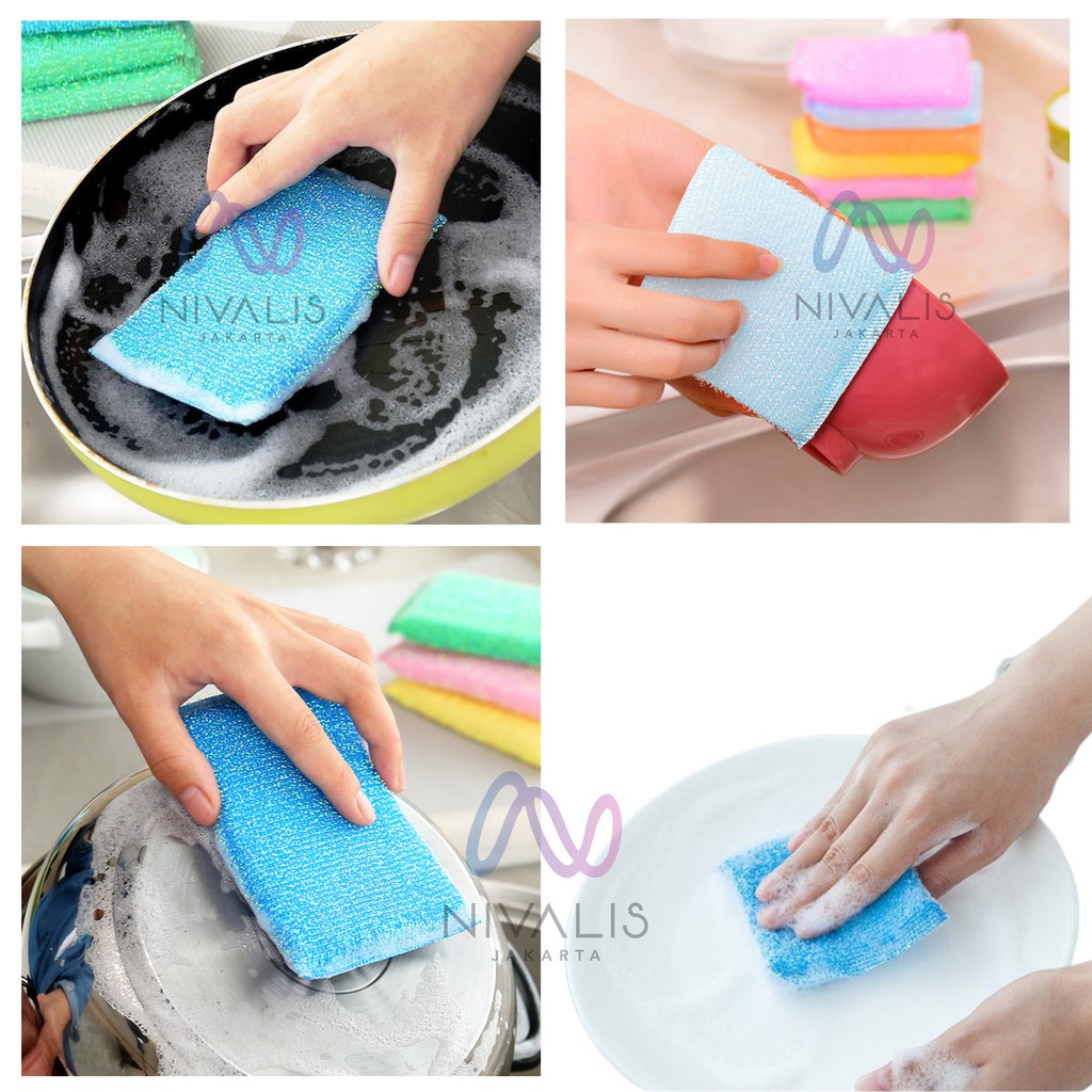 SPON BUSA CUCI PIRING PANCI SERBAGUNA SET 4 PCS WARNA CAMPUR SPONS CUCI PIRING SPONGE BUSA DAPUR