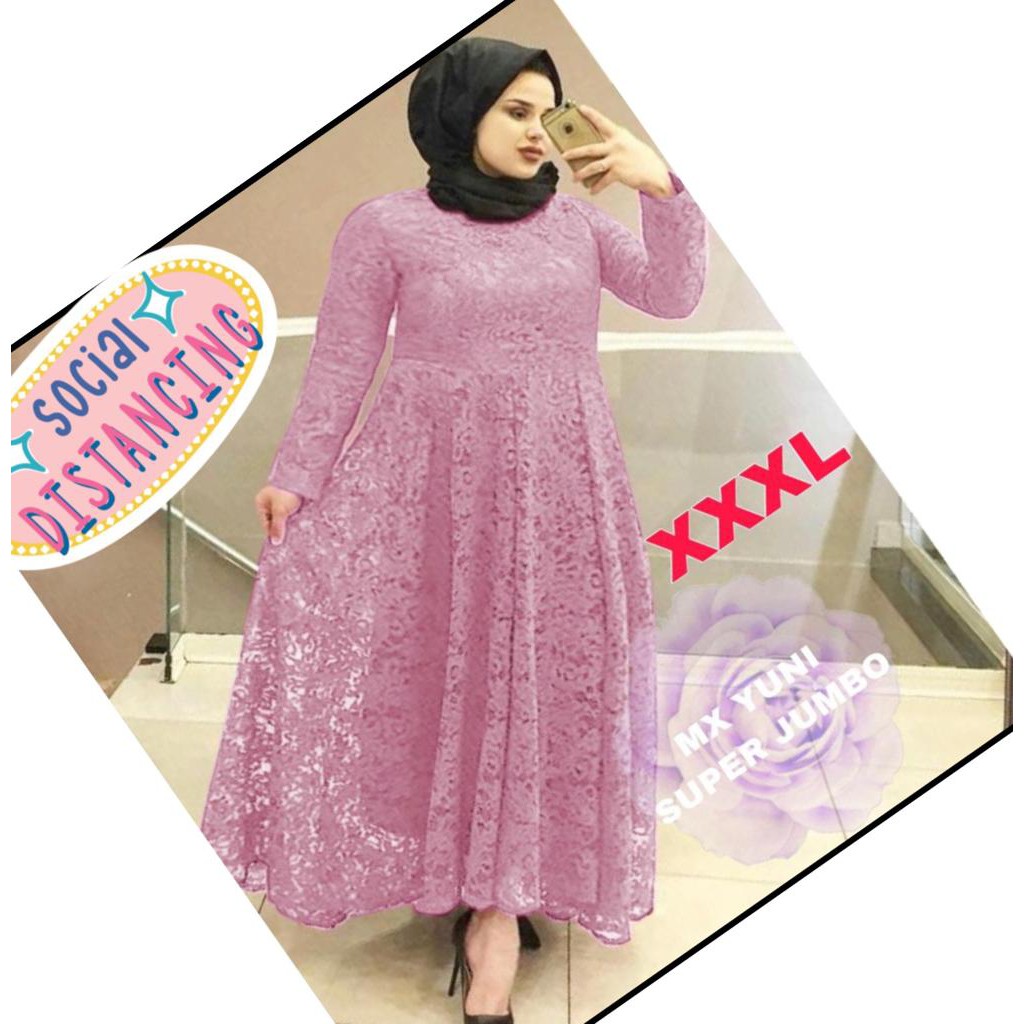 GAMIS YUNI 7 wrn JUMBO XXXL BUSUI BIGSIZE MAXI DRESS MUSLIM BRUKAT TULANG TIMBUL BROKAT CORNELI