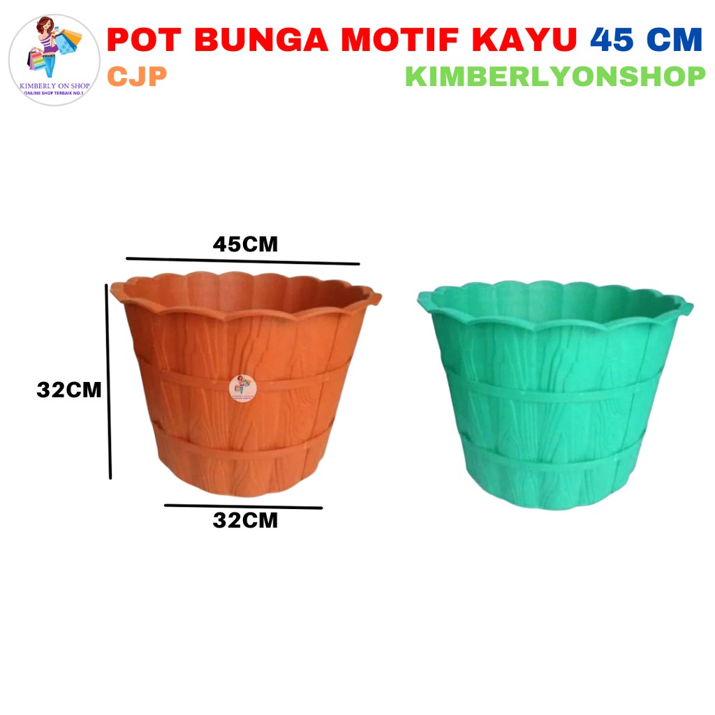 Pot Bunga Plastik Motif Kayu 45 Cm KHUSUS GOJEK