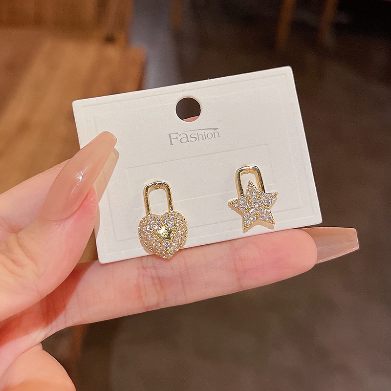 Anting Tusuk Sterling silver 925 Desain Bintang / Hati Hias Zircon Untuk Wanita