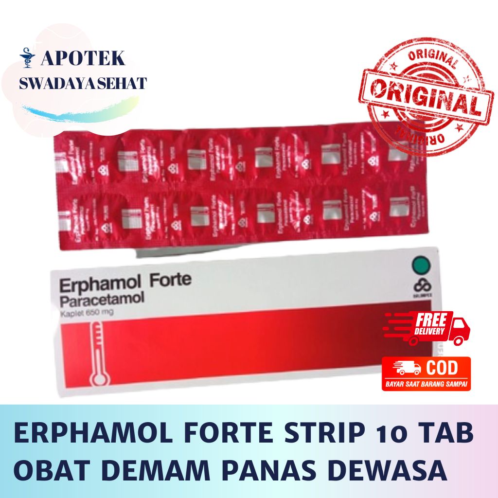 ERPHAMOL FORTE Strip 10 Tablet - Paracetamol 650 MG - Obat Demam Panas Sakit Kepala PCT Parasetamol