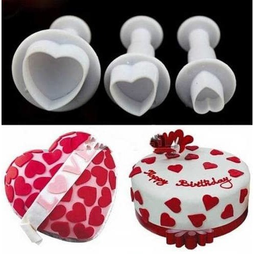 Fondant Plunger Cutter  - Cetakan Fondant Heart Shape (3pcs)