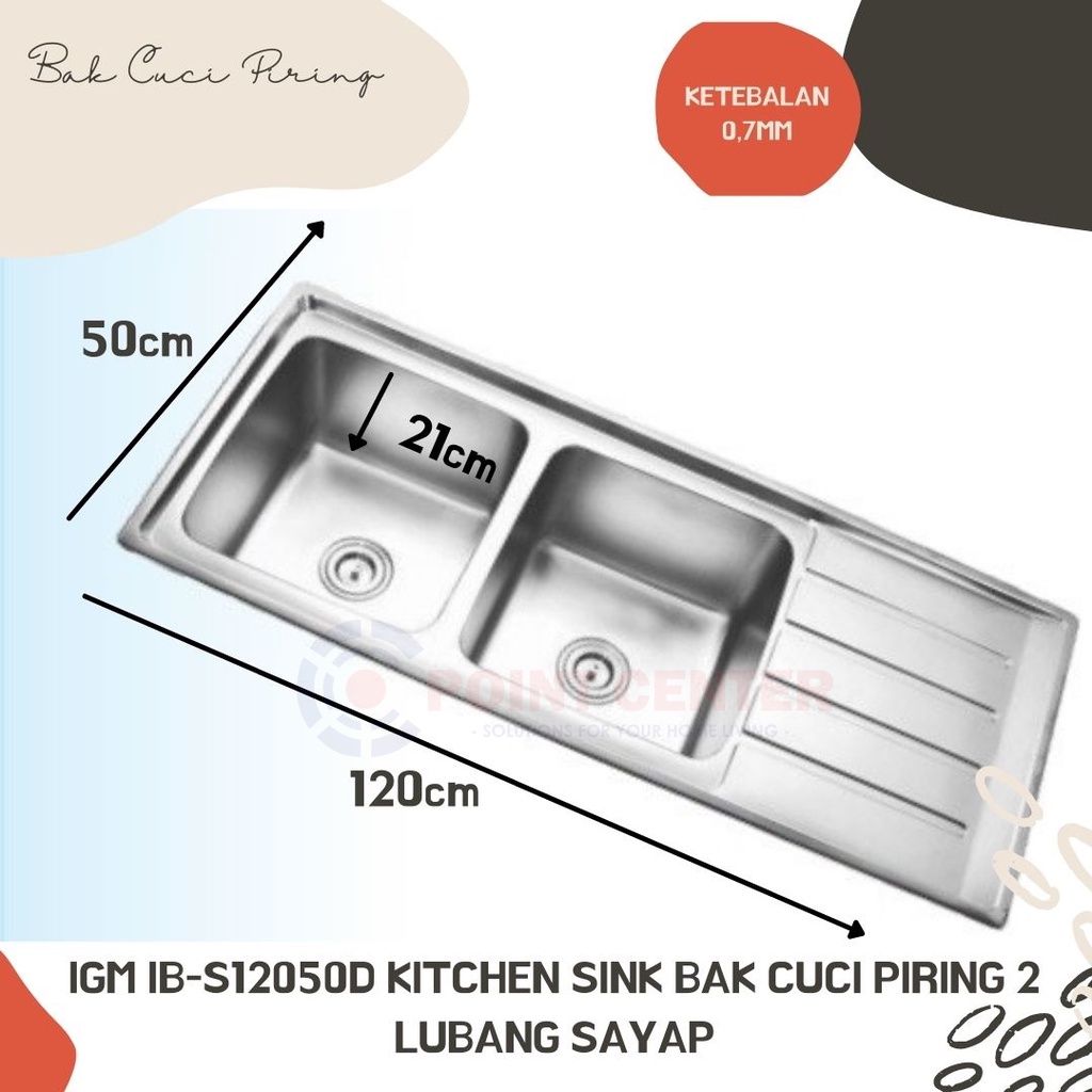 TERMURAH IGM IB-S12050D BAK CUCI PIRING KITCHEN SINK 2 LUBANG SAYAP