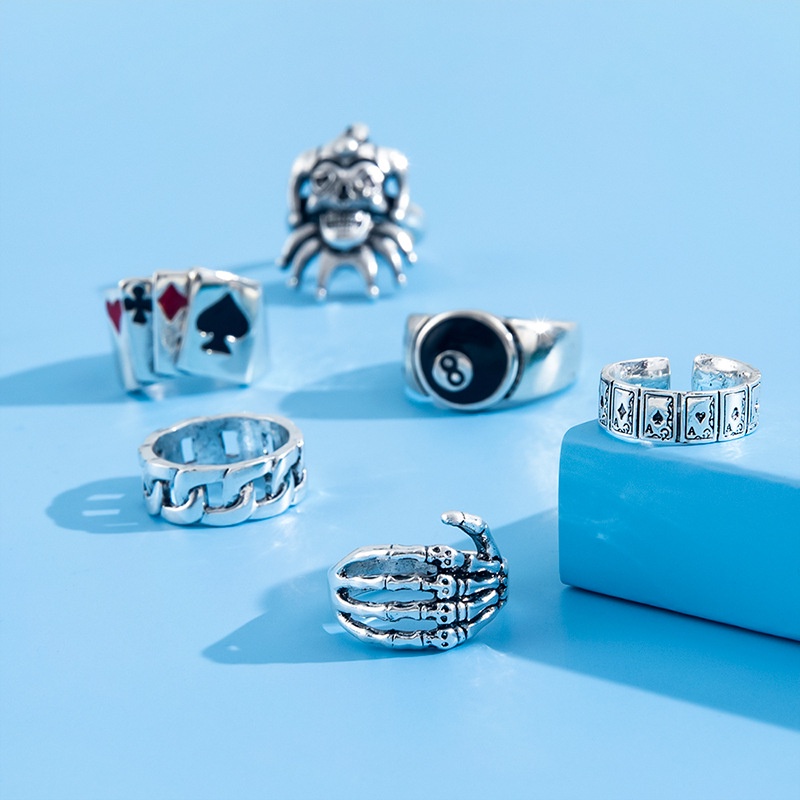 6pcs / Set Cincin Knuckle Desain Ukiran Geometri Bahan Metal Warna Silver Gaya Vintage Untuk Pria Dan Wanita