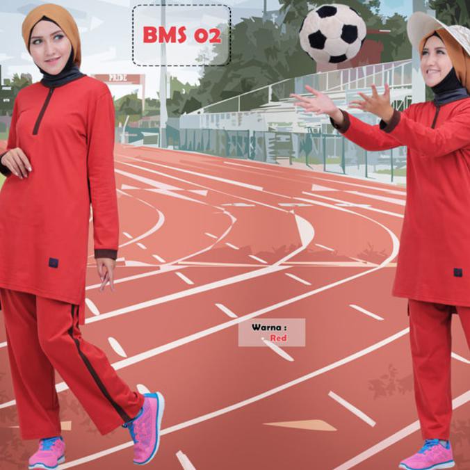 JUAL Baju Olahraga Kaos Muslimah Believe BMS 02 Red Bata FREE ONGKIR