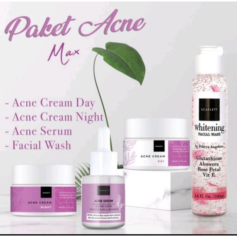 Paket Lengkap Scarlett Acne Pembasmi Jerawat 4 pcs dan 5 pcs 6 pcs Pencerah Brightly Ever After