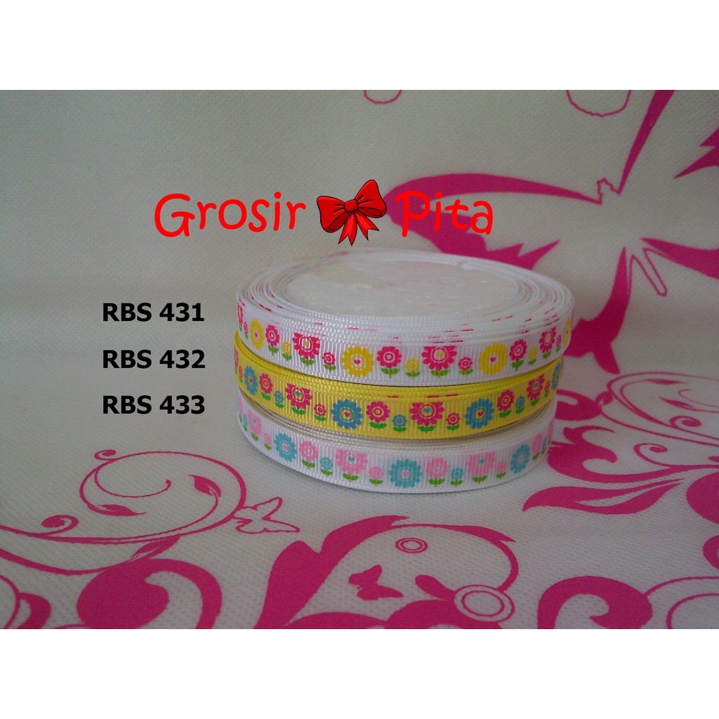 

(25 yard) Pita Grosgrain Motif Bunga RBS 431,432,433 | Toko Bahan Craft | Grosir Pita